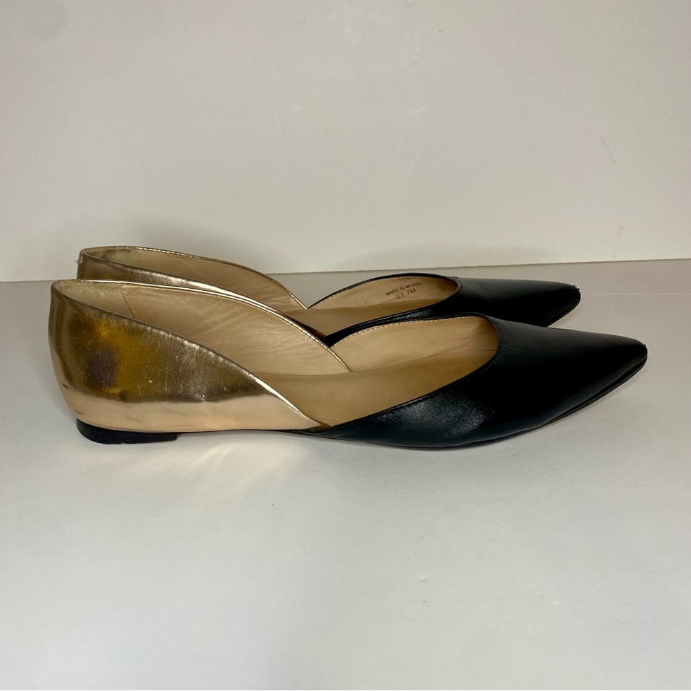 Kate Spade Gavana Black & Rose Gold Leather D'Orsay Pointed Toe Leather Flats